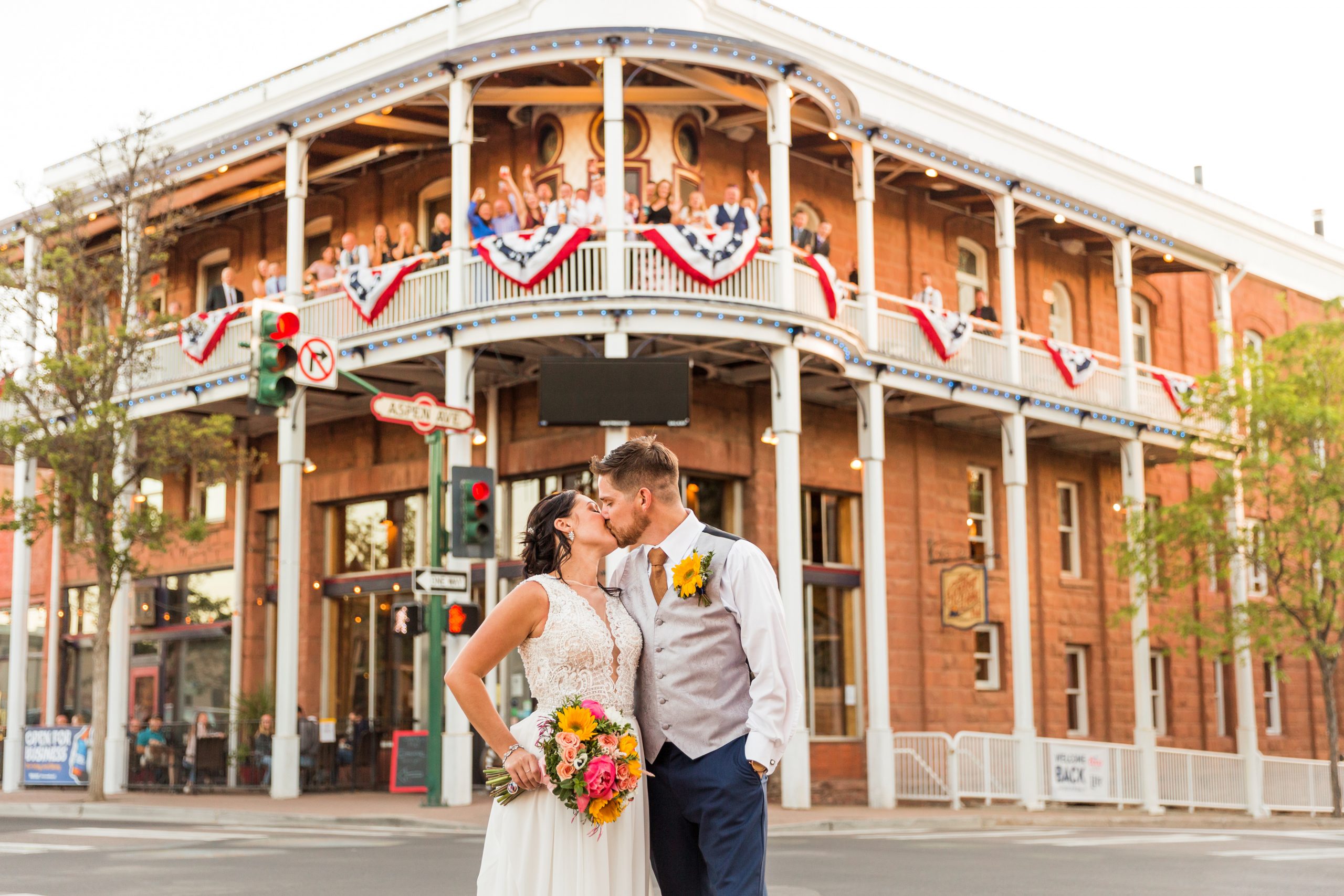 Trish and Mike Unique reception venues right in the heart of downtown Flagstaff at the Weatherford | Our beautiful Flagstaff Wedding Venue can host up to 200 guests so feel free to invite everyone | Reception Halls