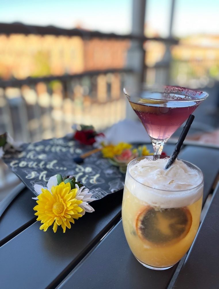 Zane Grey Bar balcony overlooking Historic Downtown Flagstaff from the Weatherford Hotel.