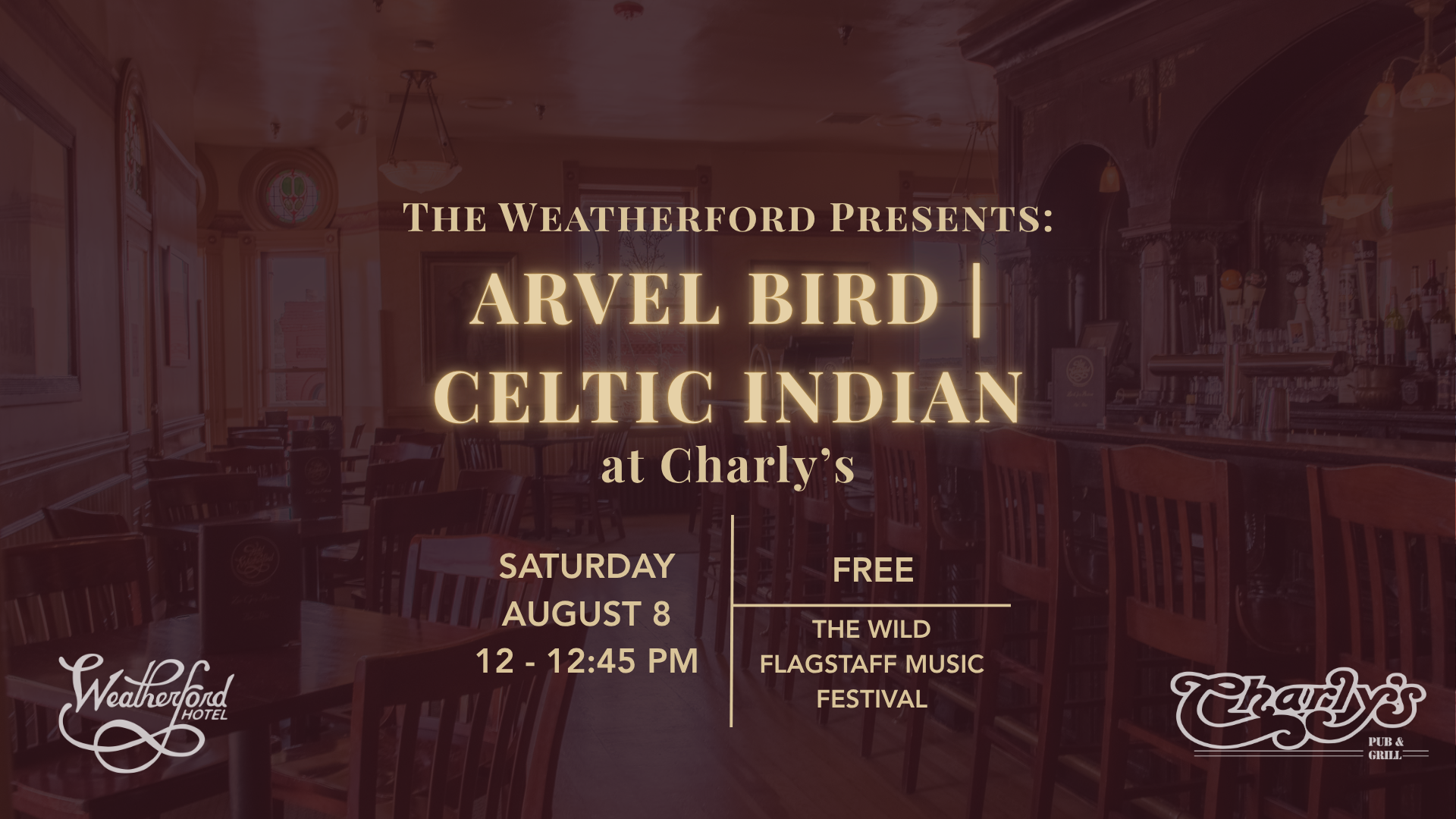 Arvel Bird performing Celtic Indian music at the Wild Flagstaff Music Festival inside Charly's Pub & Grill at the Weatherford Hotel in Flagstaff